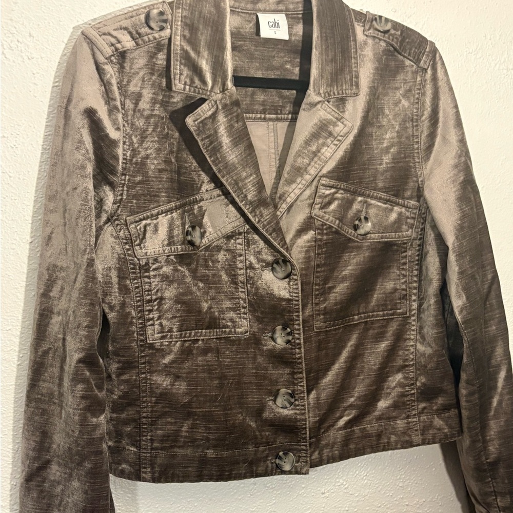 Cabi Sunday Topper Velvet Moto Jacket Brown Button Up Size S - Picture 4 of 7